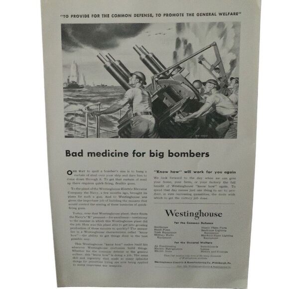 Vintage 1942 Westinghouse Bad Medicine Bombers Ad Advertisment - Picture 2 of 4